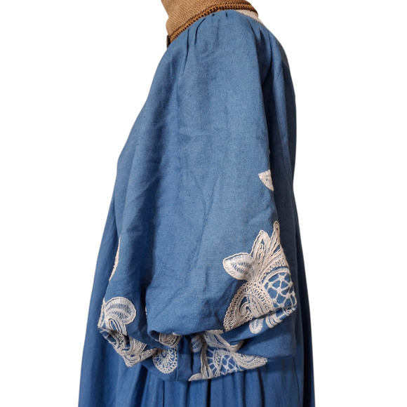 ACONICONI Bluebell denim and lace Puff Sleeve Maxi Dress size XL - Picture 7 of 9